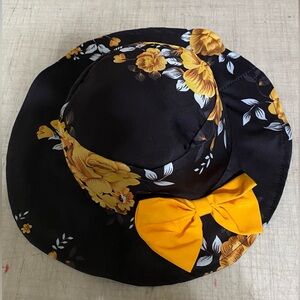 Floral Black and Yellow Wide Brim Hat